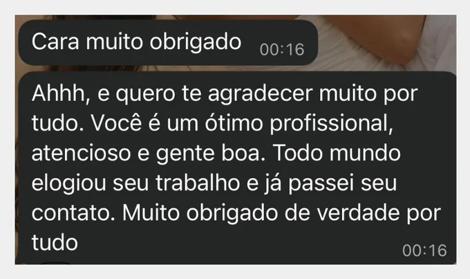 Depoimento de cliente no WhatsApp — casamento