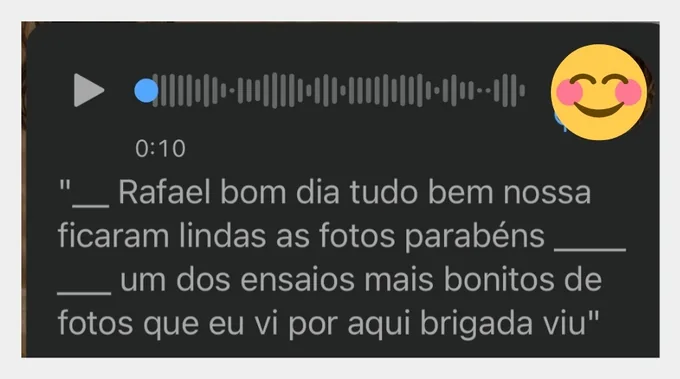 Depoimento de cliente no WhatsApp — vídeos de família