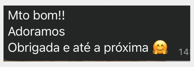 Depoimento de cliente no WhatsApp — elogio ao atendimento